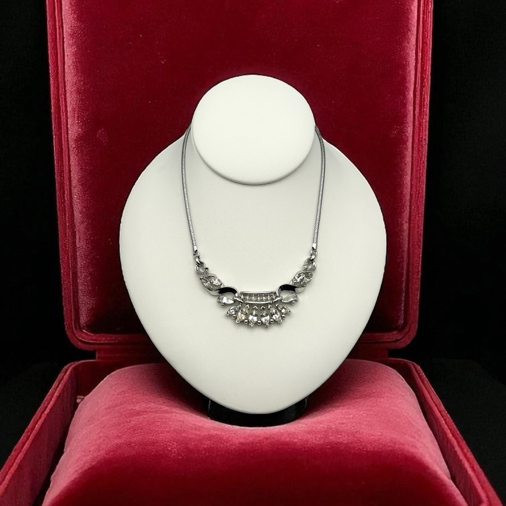 Rare 1950 Trifari Alfred Philippe Coronet Silver Rhinestone Choker Necklace 15”